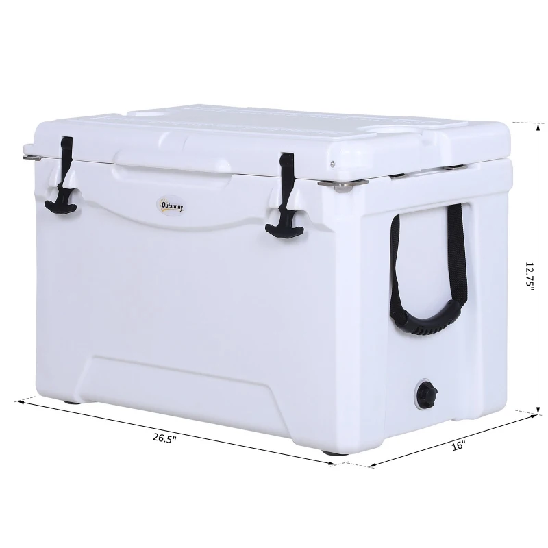 Outsunny 50 Quart Heavy Duty Ice Cooler Outdoor Insulated Cooling Box Easy Portable Cooling Bin White