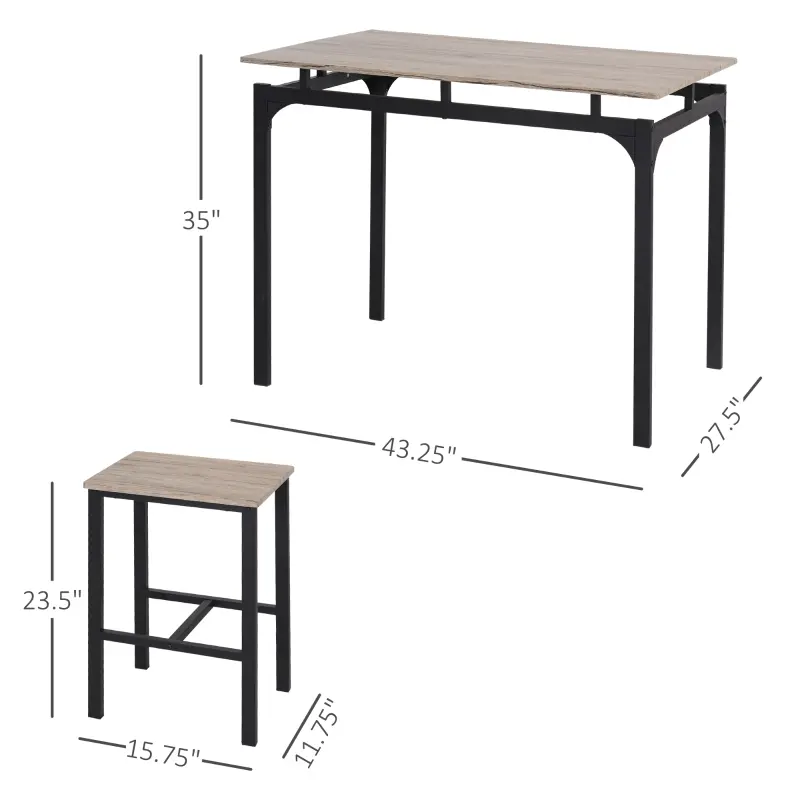 HOMCOM 5 Piece Modern Dining Table and 4 Stools Industrial Dining Set with Footrest & Metal Legs, For Kitchen, Natural