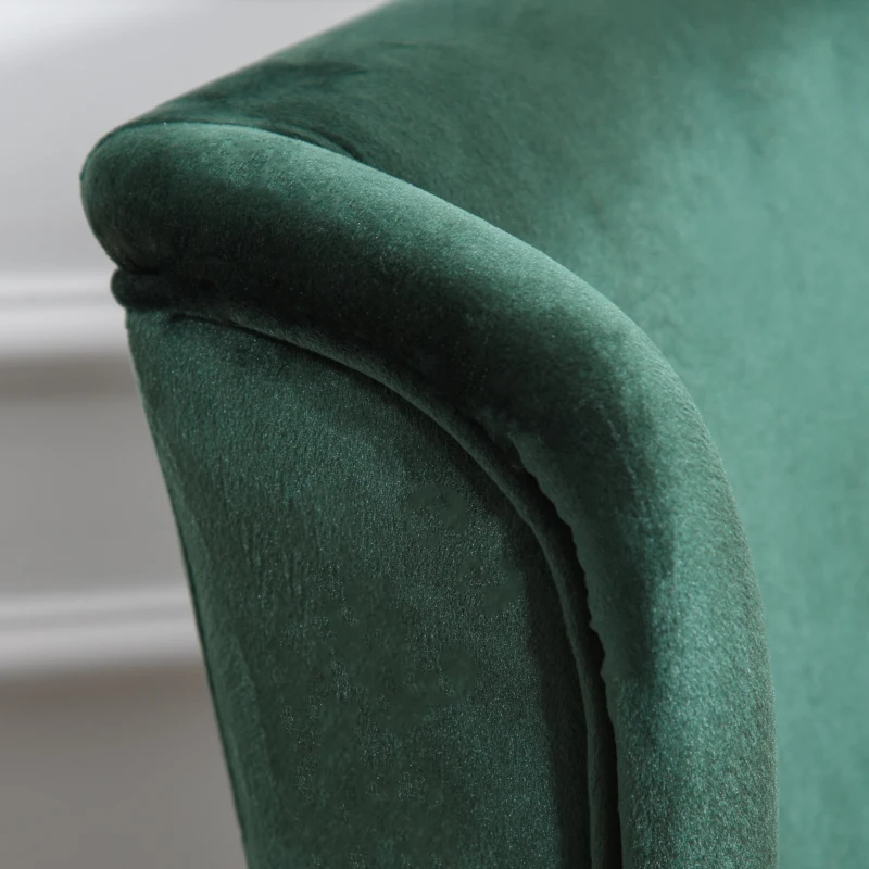 HOMCOM Retro High Back Upholstered Accent Chair Armless Velvet Living Room Chair with Curved Backrest and Birch Legs, Green