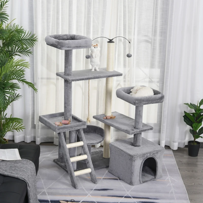 PawHut Multi-Level Plush Cat Tree Tower Activity Condo with Sisal Scratching Posts, Elevated Perch &  Inside Sleep Space