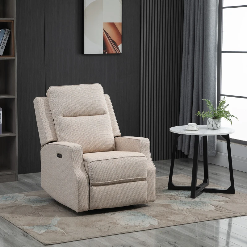 HOMCOM Electric Power Recliner, Wall Hugger Armchair with USB Charging Station, Sofa Recliner with Linen Upholstered Seat and Retractable Footrest, Cream White