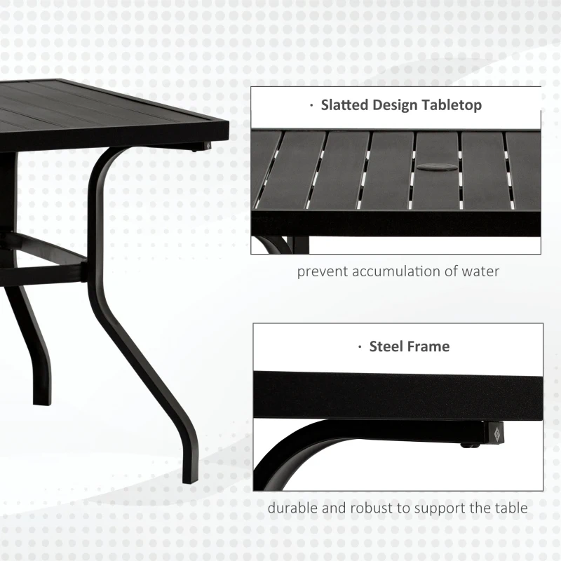 Outsunny 5-Piece Outdoor Patio Square Table Dining Set with 4 Stackable Chairs, Durable Steel Design, & Middle Umbrella Hole of 1.65'' or 1.5''