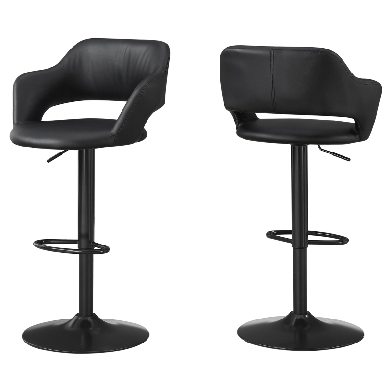 Monarch Contemporary PU Leather Curved Seat Back Hydraulic Lift Swivel Barstool Chair - Black Finish