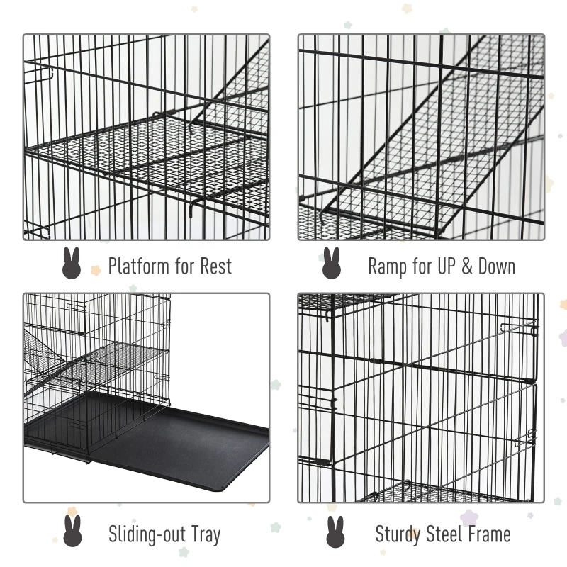 Pawhut Small Animal Cage Hutch Pet Play House with Platform, Ramp, Removable Tray, Wire Runway for Rabbits, Guinea Pigs, Ferret