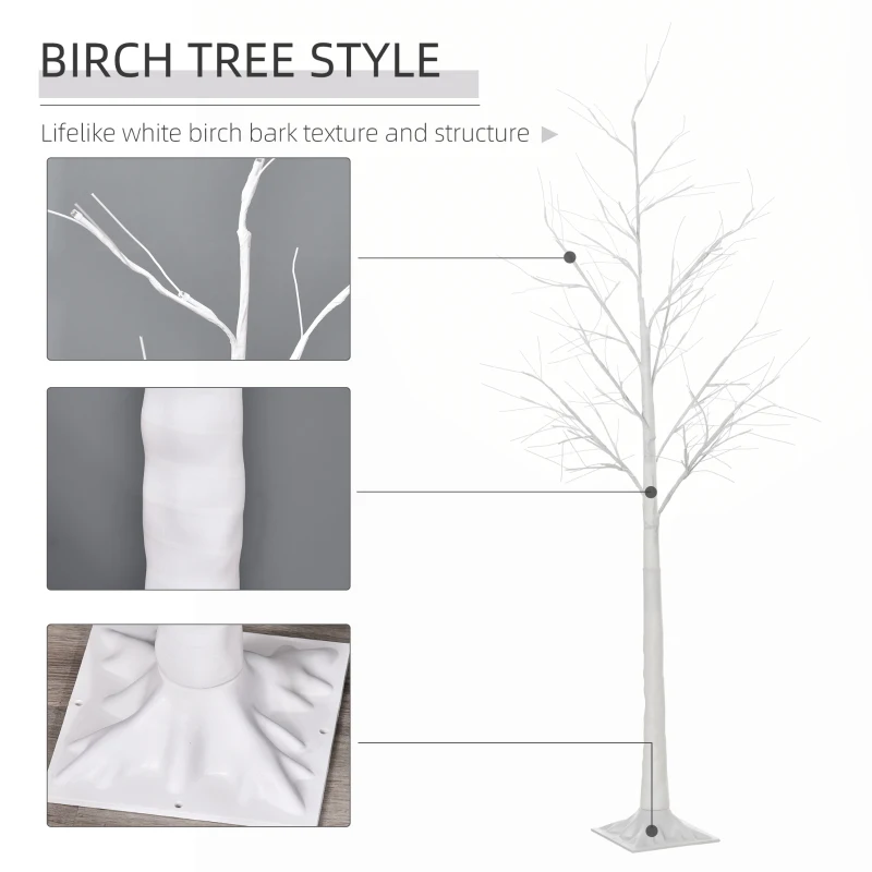 Outsunny 6Ft Birch Tree Fairy Light with 8 Light Modes and 88 LED Warm White Lights, Garden Decorative Lighted Twigs Tree for Festival, Party, Christmas, Indoor/Outdoor Use
