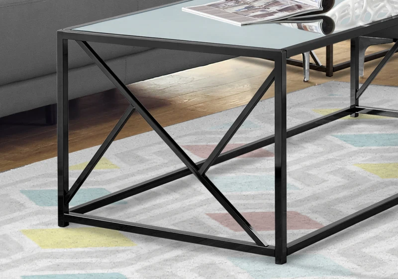 Monarch 47" Minimalist Glam Mirrored Top Metal Frame Accent Coffee Table - Black Nickel Finish