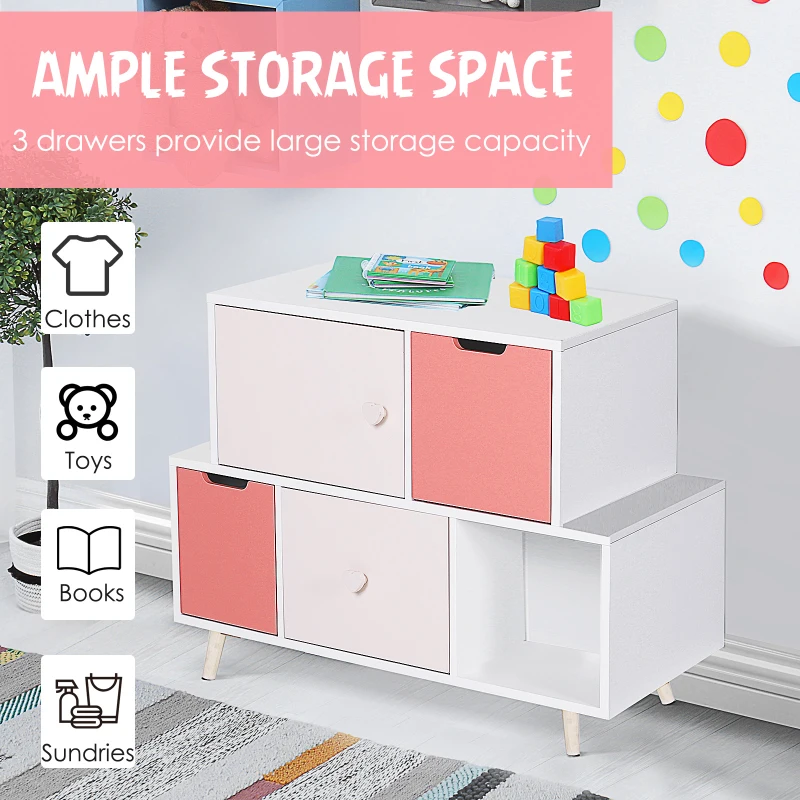 HOMCOM Kids Cabinet Bedroom Storage Organization Unit Bedroom Pink