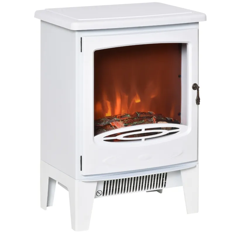 HOMCOM Electric Fireplace Stove, Free standing Fireplace Heater with Realistic Flame Effect, Overheat Safety Protection, 750W/1500W, White