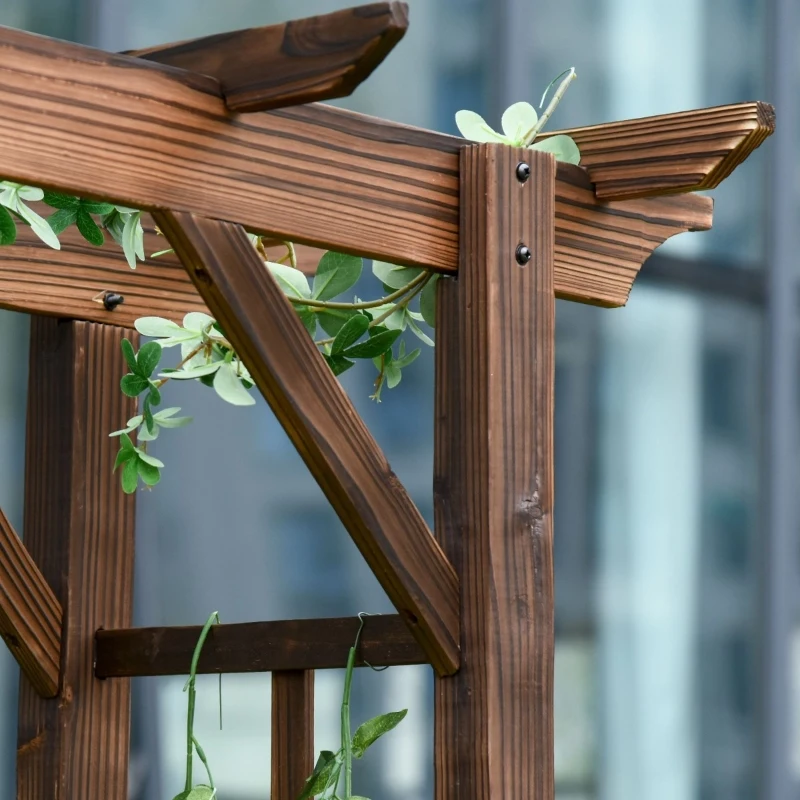 Outsunny 85" Wooden Garden Arbor for Wedding and Ceremony, Outdoor Garden Arch Trellis for Climbing Vines, Fir Wood, Carbonized Color