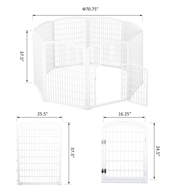 PawHut 8 Panel Dog Playpen Octagon Plastic Pet Crate Kennel Small Animals Portable Indoor White