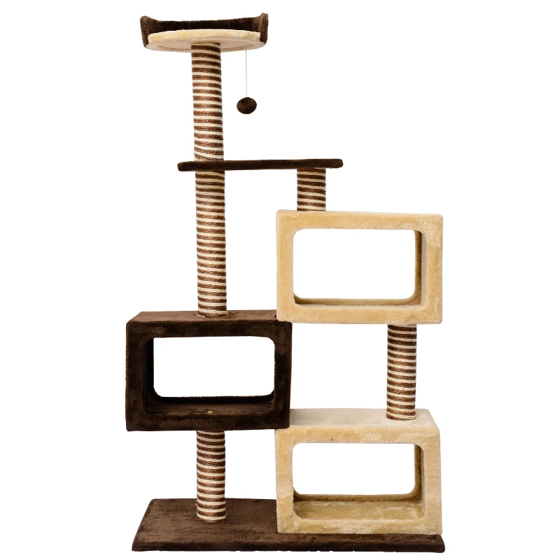 PawHut 51-inch Multi-Level Cat Tree Kitten Scratcher Post with 3 Condos Cat Play House Activity Centre w/Toy
