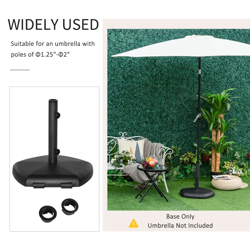 Outsunny Outdoor Umbrella Stand Pentagonal Rolling Base with 2 Wheels, Heavy Duty Fitting Φ1.25"-Φ2" Umbrella Poles, Concrete Filled, Black