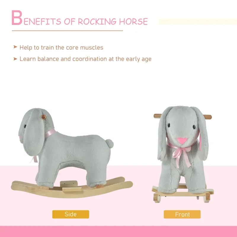 Qaba Kids Ride-On Rocking Horse Toy Rabbit Style Rocker Soft Plush Fabric for Children 36 Months
