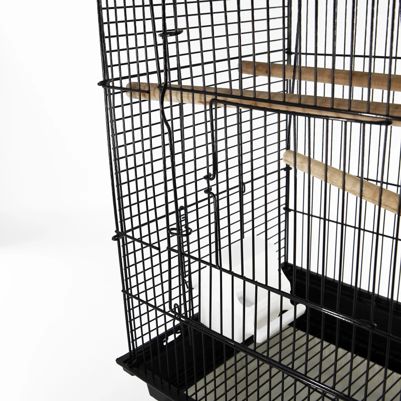 PawHut 28"H Steel Bird Cage with Open Play Top, Perch, Feeding Bowl for Parrot Lovebirds Parakeets Cockatiels - Black