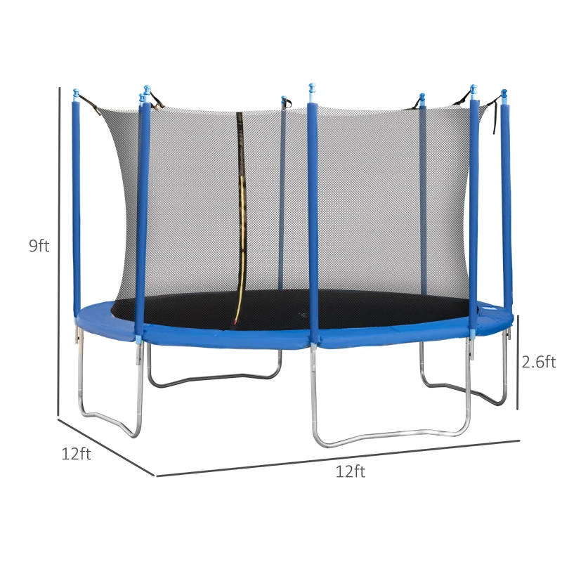 Soozier 12ft Trampoline with Safety Enclosure Outdoor Recreational Trampolines for Adults and Teens, Blue and Black