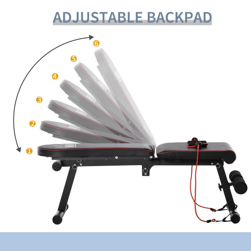 Soozier Foldable Multifunctional Sit Up Dumbbell Bench Adjustable Exercise with Resistant Rope for Home, Office and Gym, Black