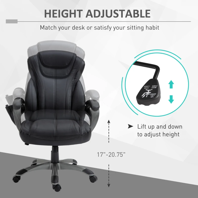 Vinsetto 4-Point Vibration Massage Executive Office Chair High Back Height Adjustable Padded Seat with Wheels, Black