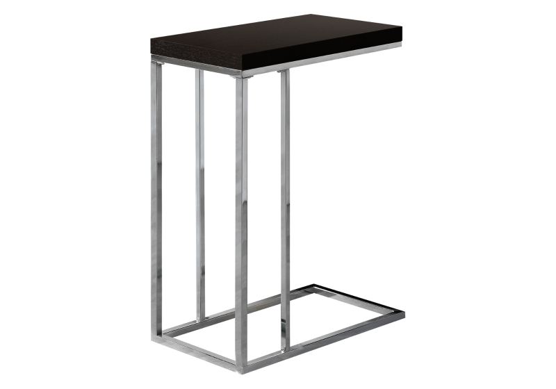 Monarch 25" Contemporary Wood Grain-Like Chrome Metal Base C-Shaped Side Accent Table - Cappuccino Brown Finish