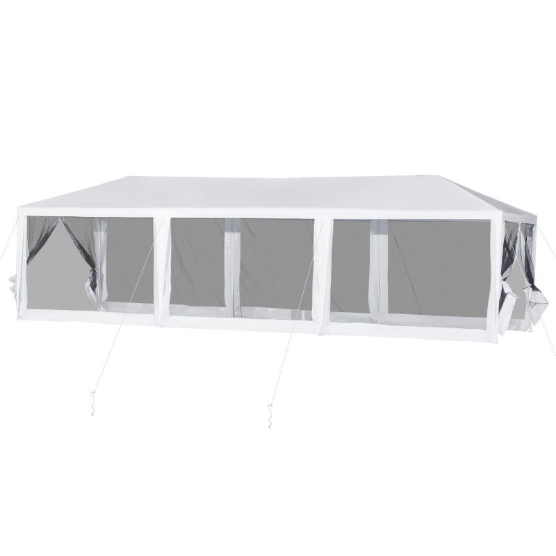 Outsunny 10' x 30' Easy Open Gazebo Canopy Wedding Party Tent with 8 Removable Mesh Side Walls - White