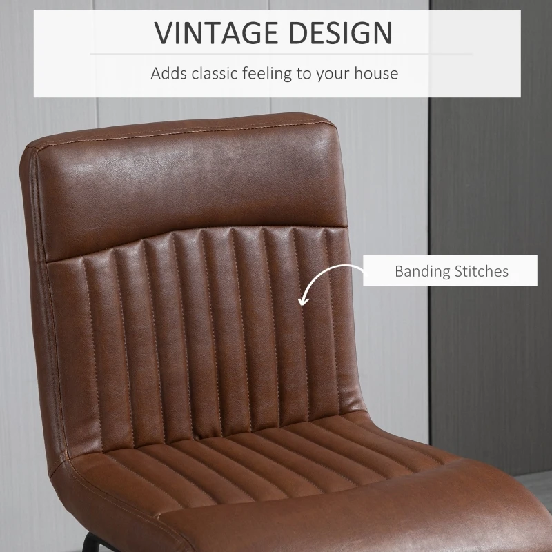 HOMCOM 30" Industrial Bar Stool, PU Leather Barstool with Footrest, Upholstered Armless Pub Height Chair, Brown / Black