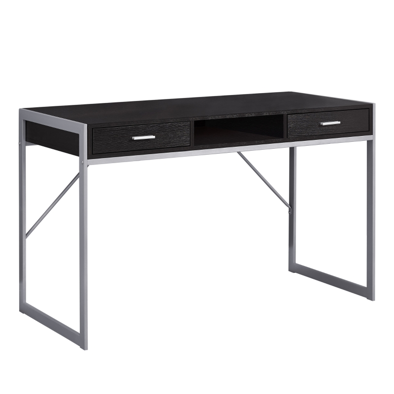 Monarch 48" Contemporary Compact Open Concept Computer Writing Desk with Drawers - Cappuccino / Silver