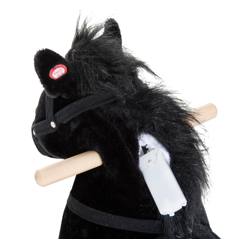 Qaba Kids Interactive Plush Mechanical Walking Ride On Horse Toy with Wheels - Black