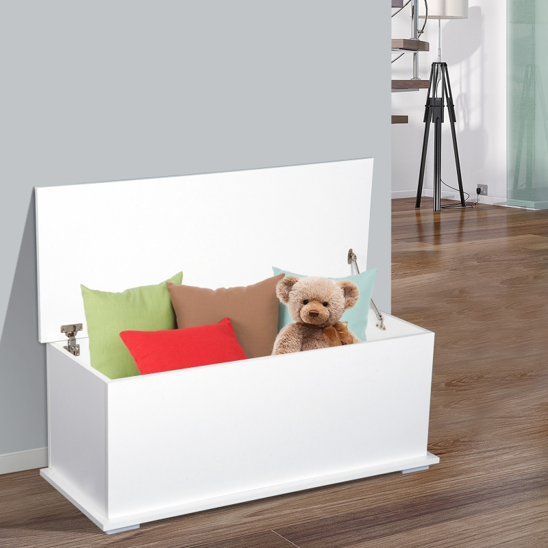HOMCOM Wooden Storage Box Clothes Toy Chest Bench Seat Ottoman Bedding Blanket Trunk Container with Lid - White