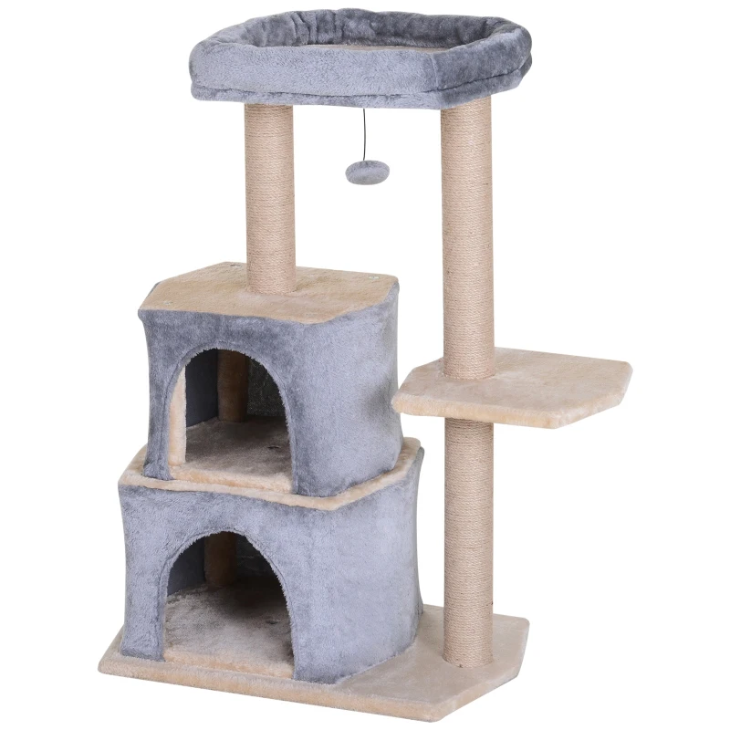 PawHut Multi-Level Cat Tree with Sisal-Covered Scratching Posts Large Perch Grey