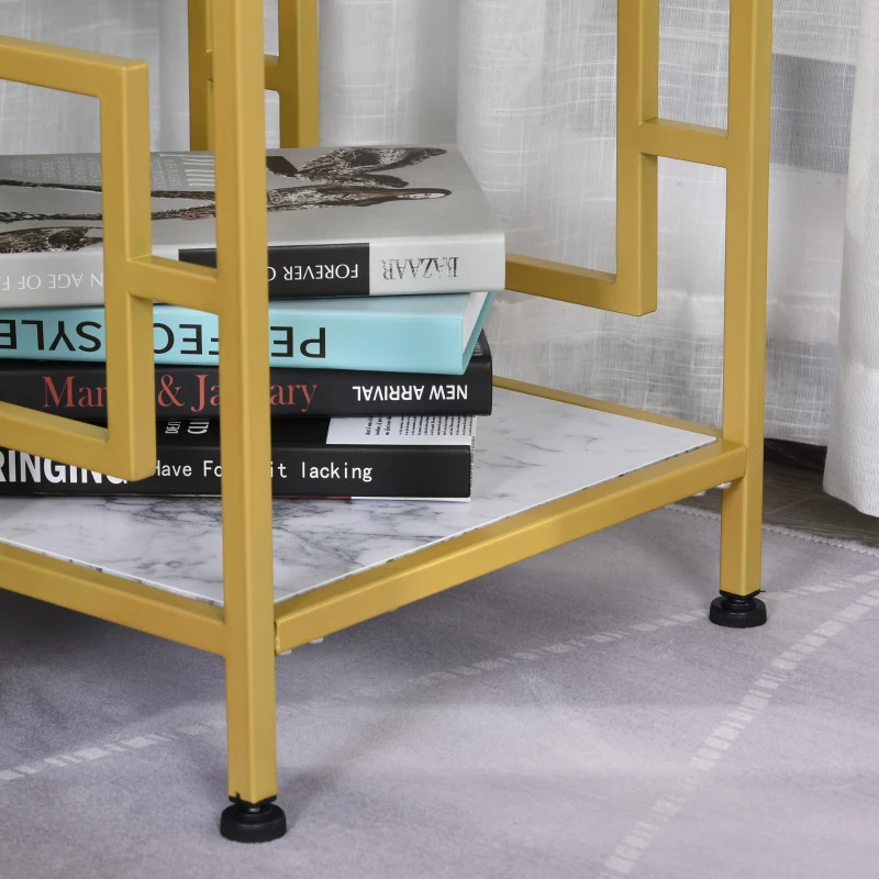 HOMCOM Modern Faux Marble Living Room Accent Side Table with Art-Deco Style Design & Strong Metal Frame, White&Gold