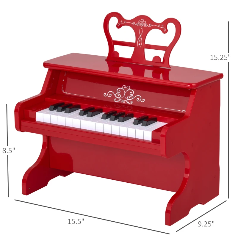 Qaba Kids Mini Piano Toy with 25 Keys Simulated Piano Sound, a Realistic Piano Look, &  Side Book Holder, Red