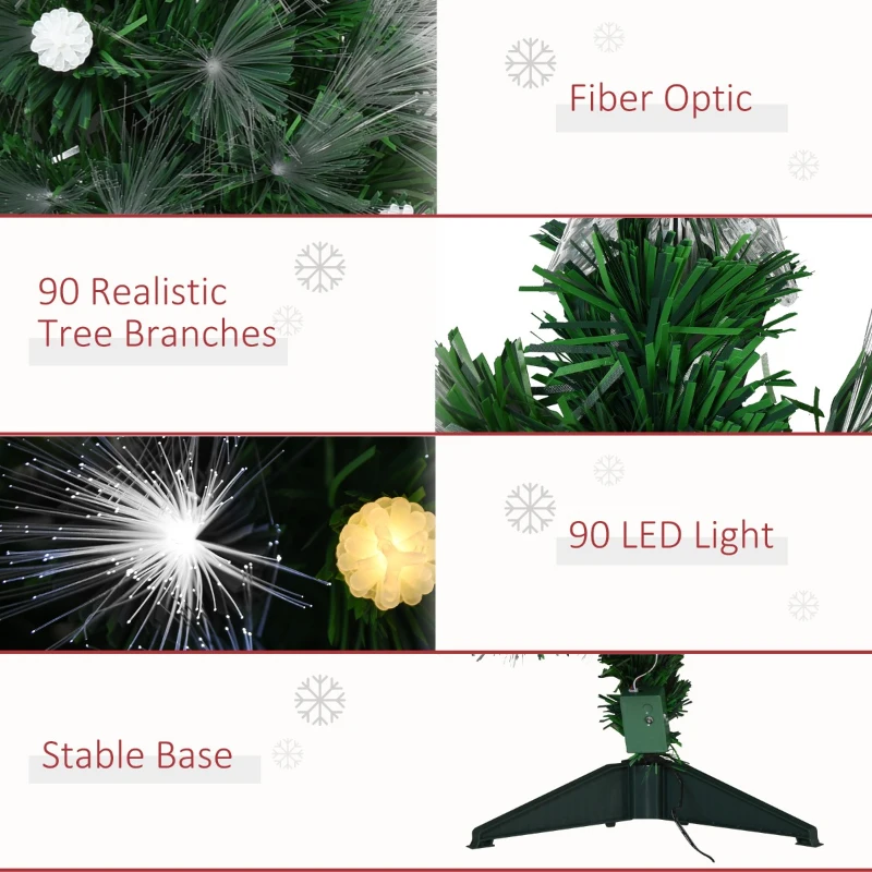 HOMCOM 3ft Tall Pre-Lit Douglas Fir Artificial Christmas Tree with Fiber Optic Ball LED Lights and 90 Tips, Green