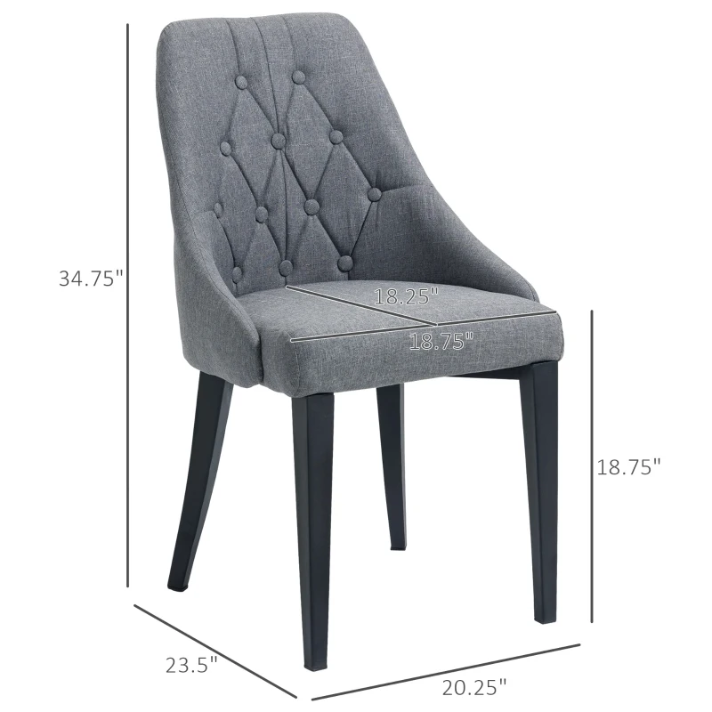 HOMCOM Set of 2 Modern Style Dining Chairs, Button Tufted High Back Side Chairs with Upholstered Seat, Steel Legs for Living Room, Kitchen, Study, Dark Grey