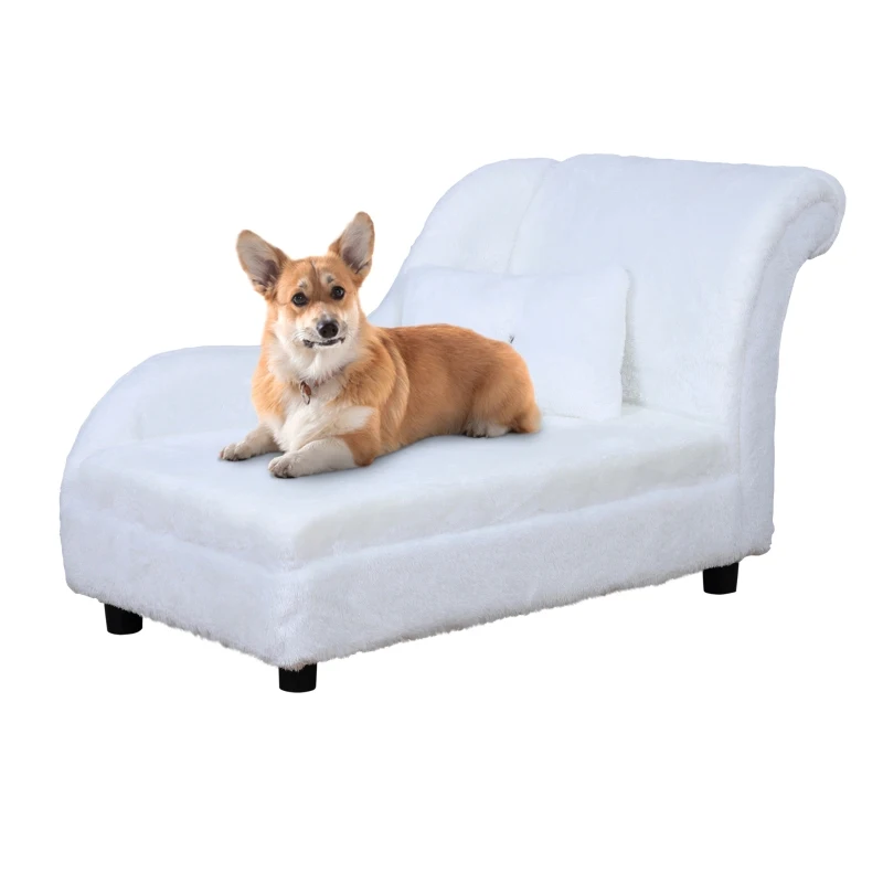 PawHut Pet Sofa Small Sized Dog Sponge Cushioned Soft Long Plush Bed Lounge w/ Pillow