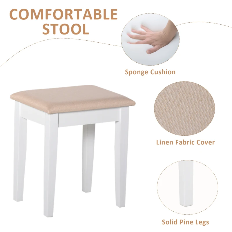 HOMCOM Vanity Dressing Table with 360° Rotating Mirror and Cushioned Stool, Makeup Desk Dresser with 4 Drawers, White