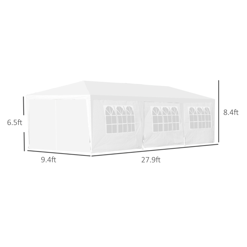 Outsunny 9.4x28ft Party Gazebo Tent Portable Folding Wedding Tent Garden Canopy Event Shelter Outdoor Sunshade with 8 Removable Walls