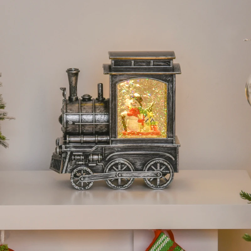 HOMCOM Christmas Snow Globe Lantern Train Shape Music Box w/ Light Novelty Decorations