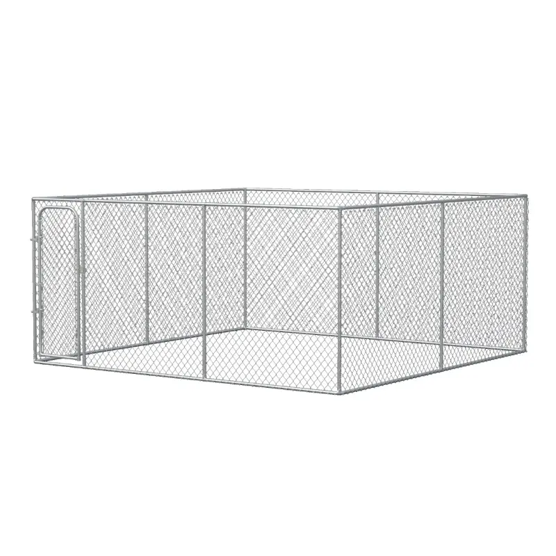 PawHut Dog Kennel Outdoor Galvanized Chain Link Fence Heavy Duty Pet Run House Chicken Coop with Secure Lock Mesh Sidewalls for Backyard Garden Silver, 13' L x 13' W x 5.9' H