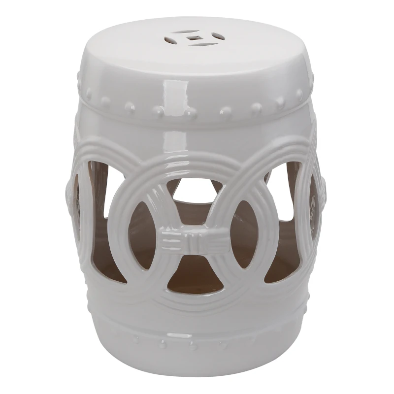 Outsunny Versatile Garden Glazed Ceramic Stool Garden Collection White