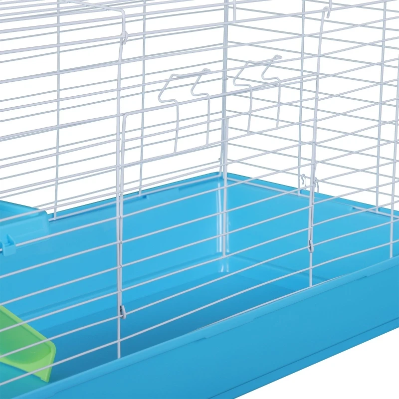 PawHut 40” Steel Plastic Small Animal Pet Cage Kit with Wheels - Blue and White