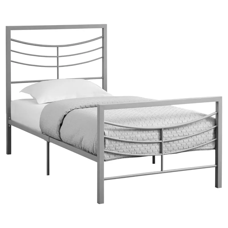 Monarch 41" Contemporary Curved Horizontal Slat Metal Bed Frame - Twin Size - Silver Finish