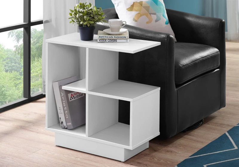 Monarch 24" Modern Wood Grain Open Shelf Elevated Base Side Accent Table - White Finish