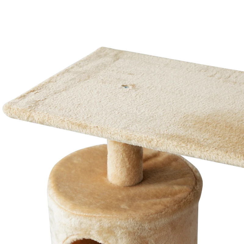 PawHut 55-inch Deluxe Cat Scratching Tree Kitten Condo Play House Kitty Scratcher Multi-level Tower Pet Furniture Beige