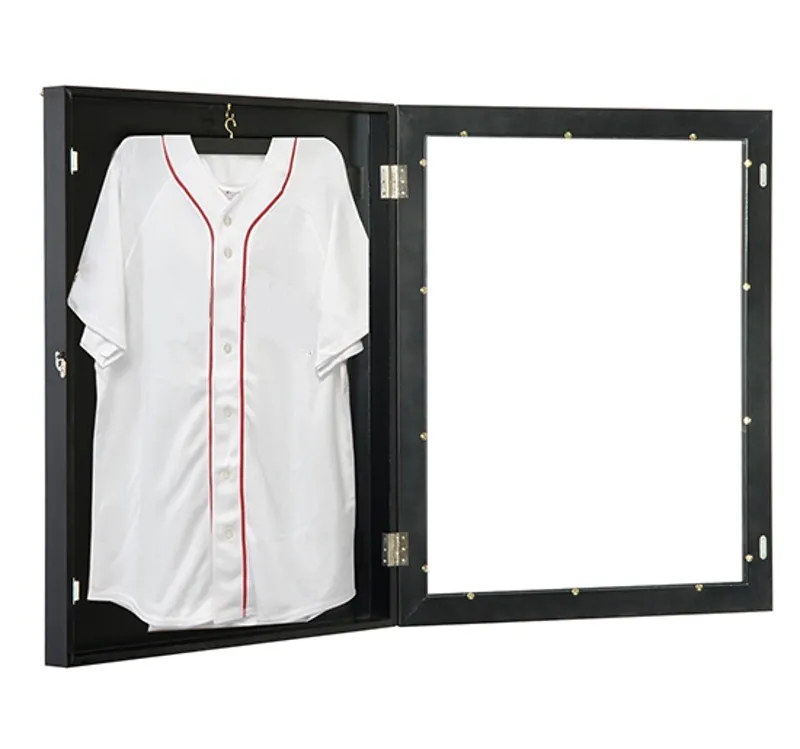 Open Box HomCom 35" x 28" Wooden Wall Mounted Jersey Memorabilia Shadow Box Display Case with Latch - Black