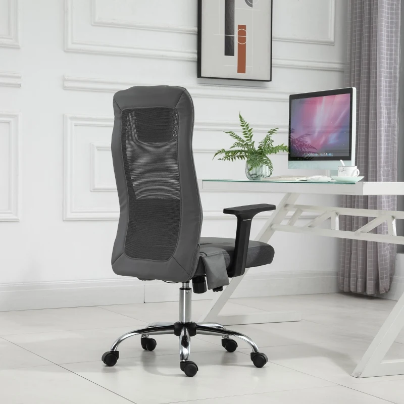 Vinsetto Mesh Office Chair with Rechargeable Electric Vibration Massage Lumbar Rocking, with Pillow, Wheels - Grey