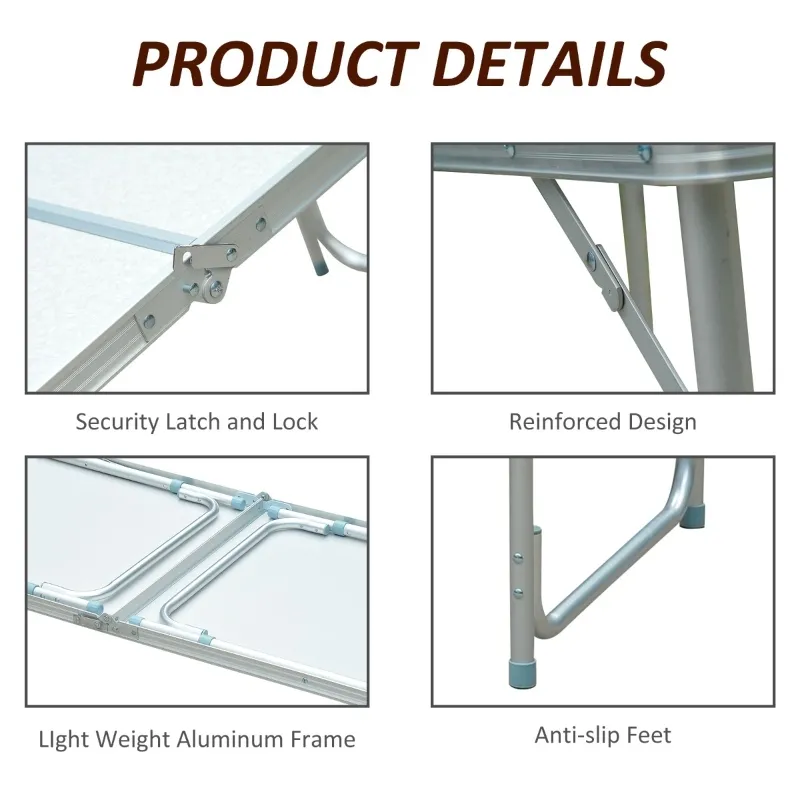 Outsunny 47" Aluminum Lightweight Portable Folding Easy Clean Camping Table with Carrying Handle