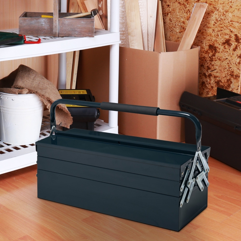 DURHAND Portable 5-Tray Cantilever Metal Tool Box Steel Tool Chest Cabinet Dark Green