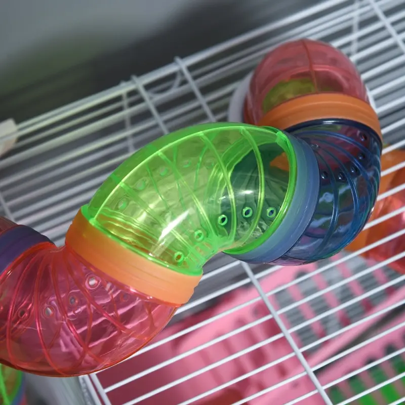 PawHut 5 Tiers Hamster Cage Portable Animal Travel Carrier w/ Exercise Wheels Tube