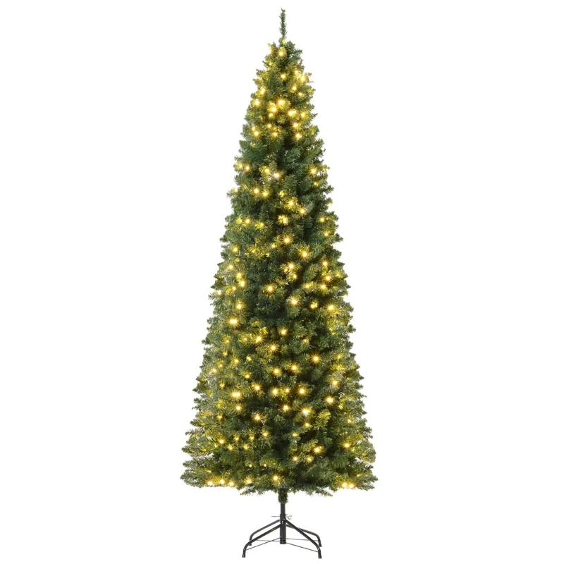 HOMCOM 7.5ft Tall Pre-Lit Slim Douglas Fir Artificial Christmas Tree with Realistic Branches, 350 Warm White LED Lights and 1075 Tips