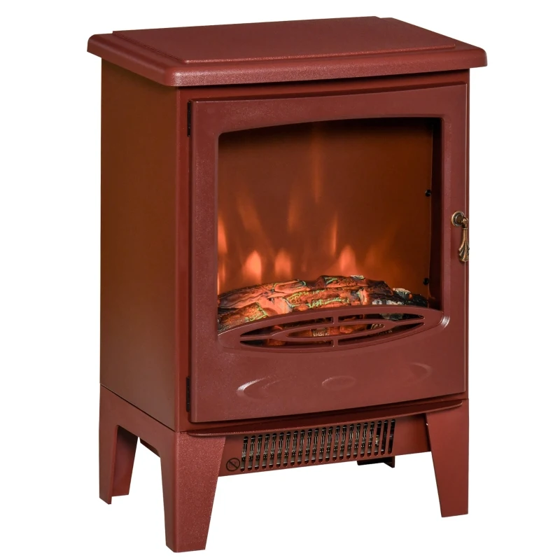 HOMCOM Electric Fireplace Stove, Free standing Fireplace Heater with Realistic Flame Effect, Overheat Safety Protection, 750W/1500W, Red