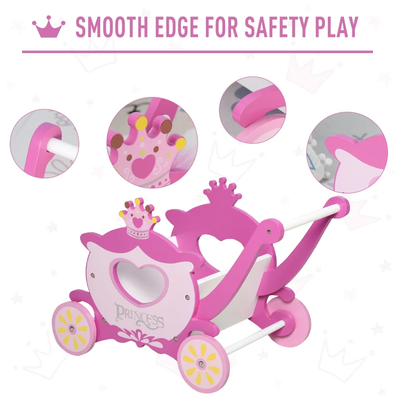 Qaba 2-in-1 Baby Learning Walker Wooden Storage Strollers Toddler Push/Pull Wagon Toys Crown Theme for Girls Boys 1-3 years Old